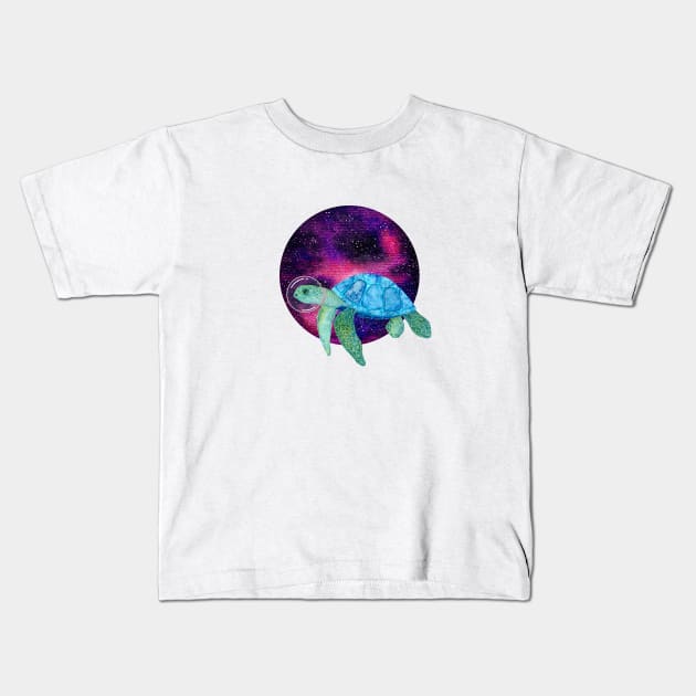 Cute space astronaut watercolor turtle illustration Kids T-Shirt by Ieva Li ART